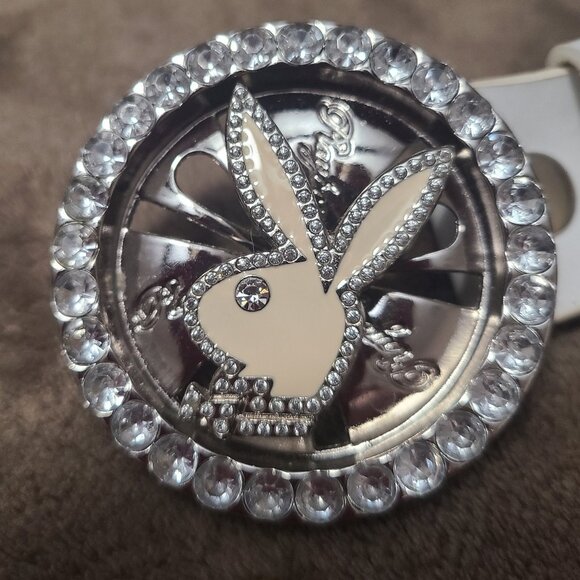 RARE Y2K Vintage Playboy Bunny Spinner Belt Buckle in White  Size L EUC - Picture 1 of 3